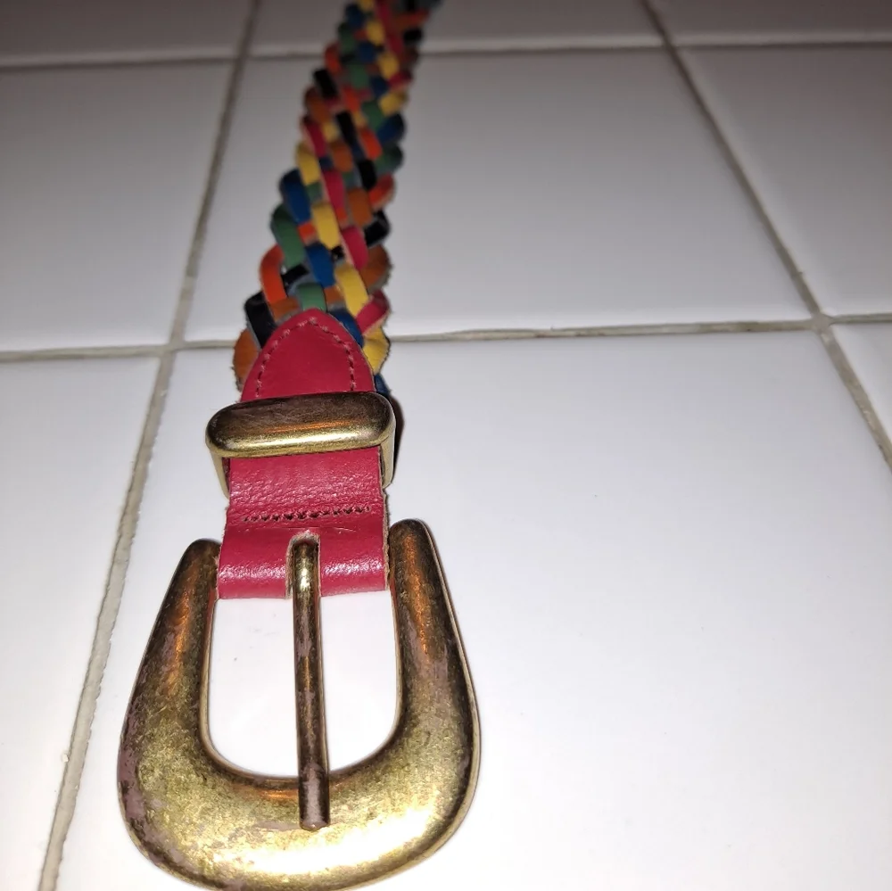 Arizona woven leather belt colorful rainbow gold braided belt size small vintage